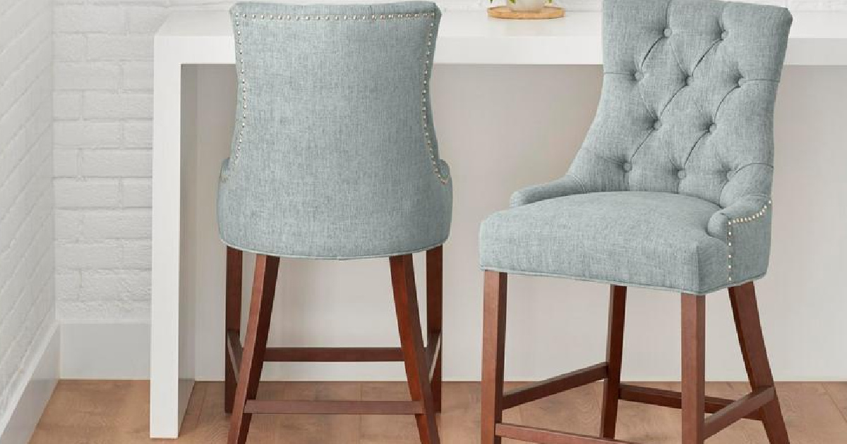 stylewell bakerford wood upholstered counter stool with back and seat