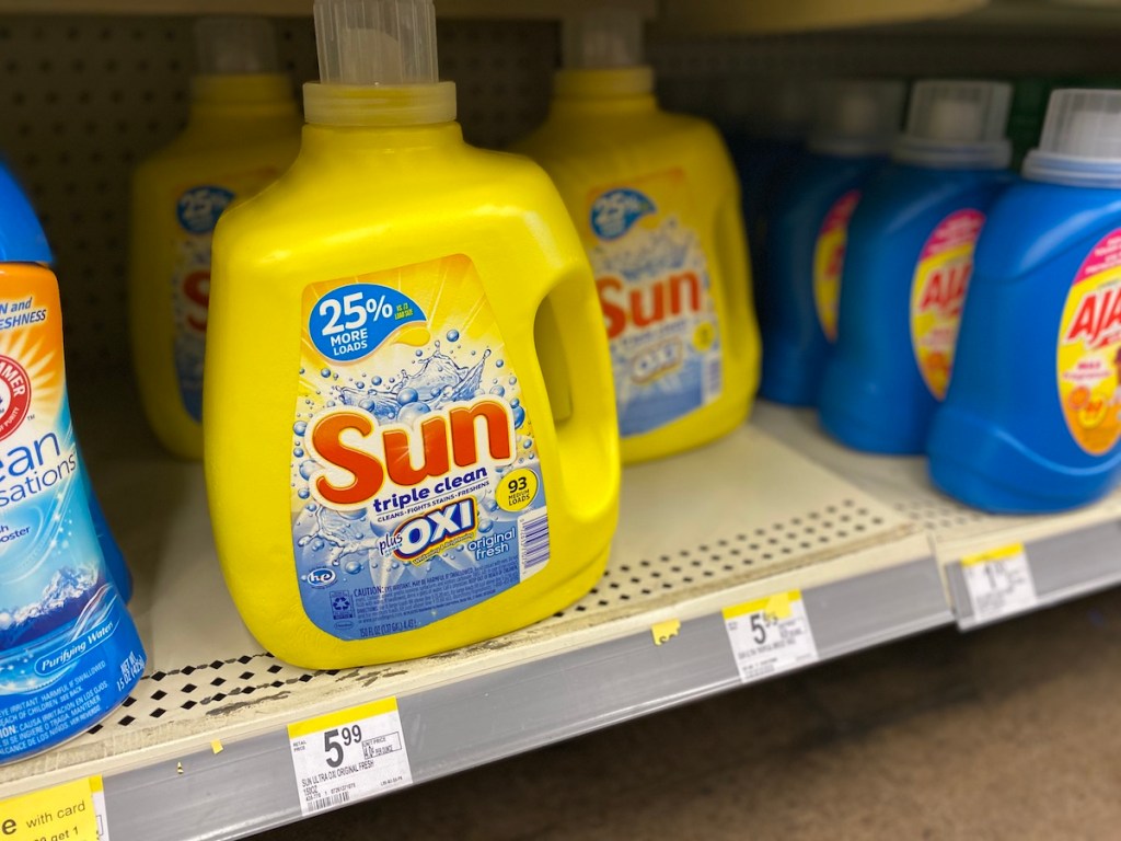 sun laundry detergent on shelf at Walgreens