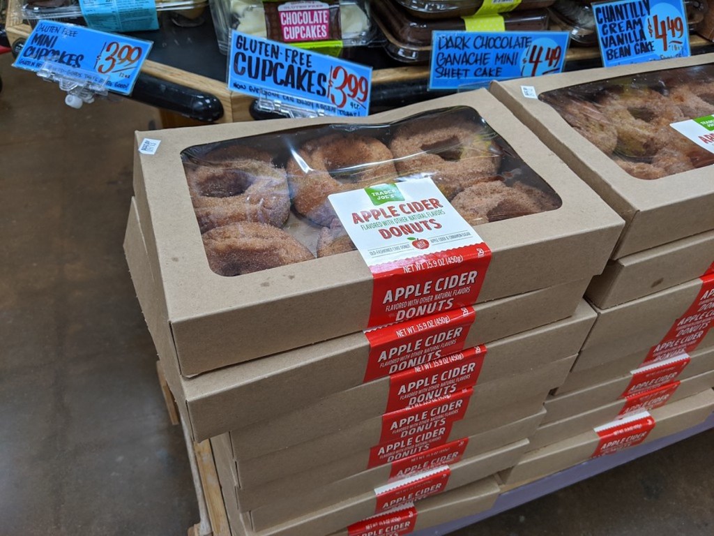 table with Trader Joe’s Apple Cider Donuts