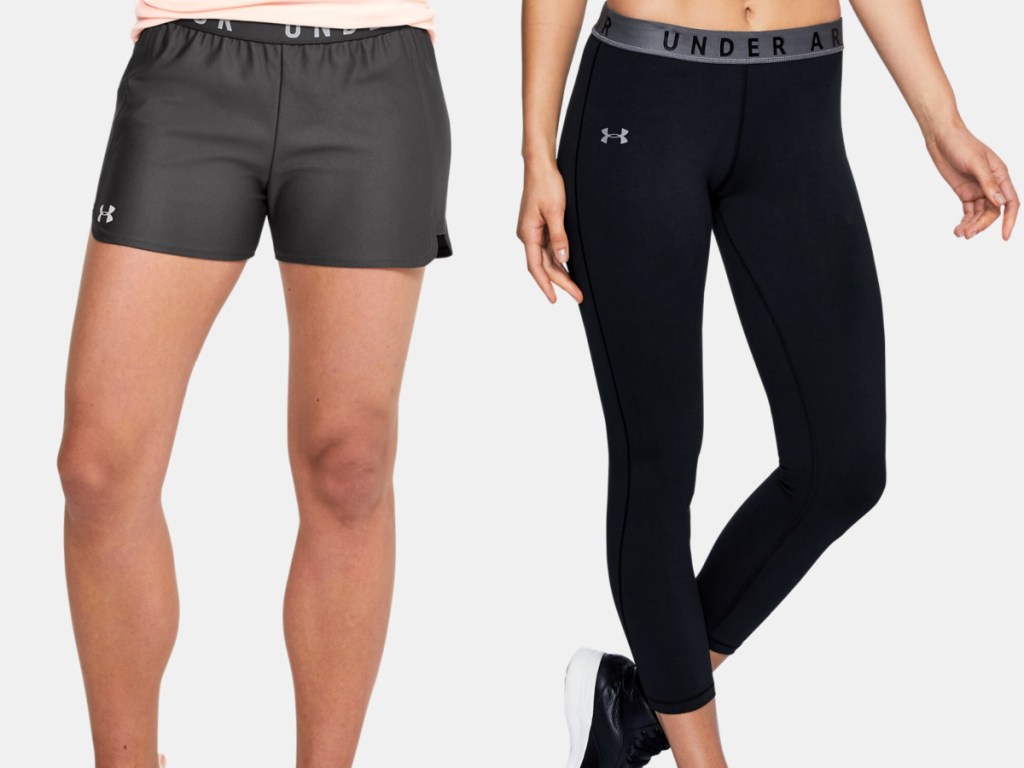woman in gray athletic shorts and woman in black athletic leggings
