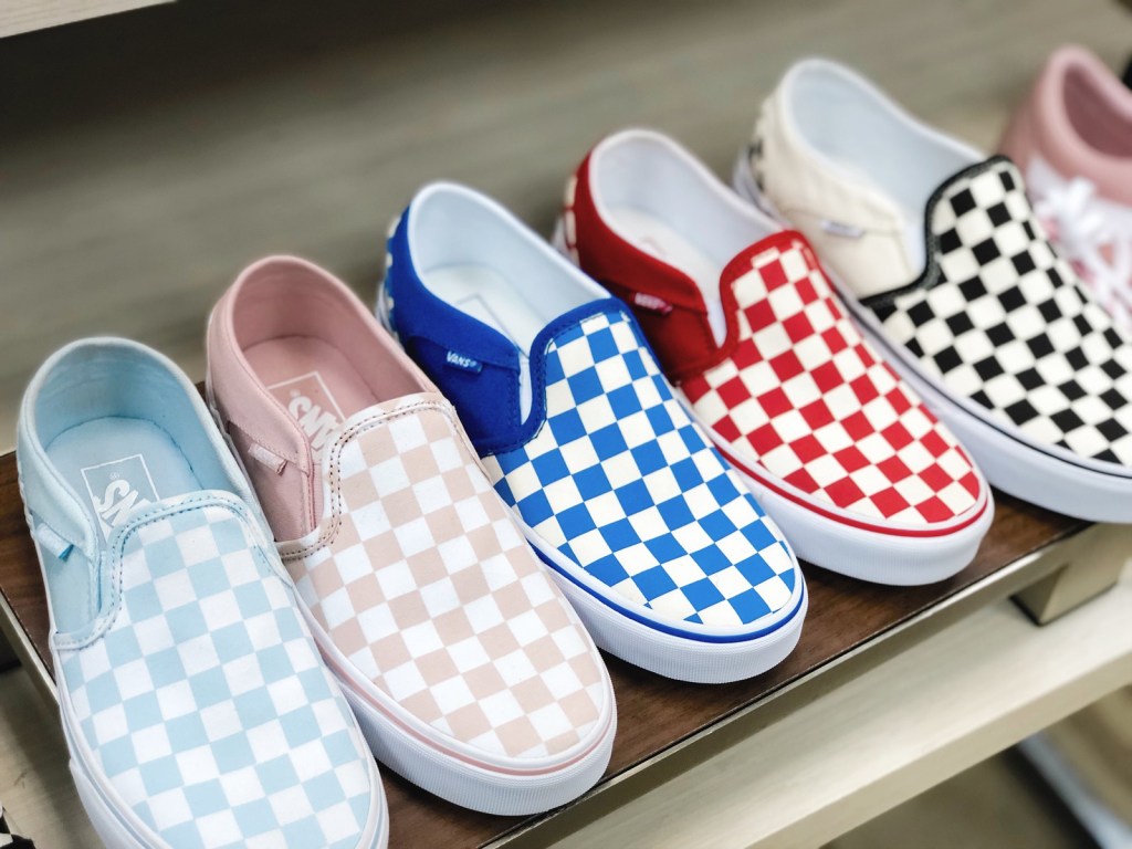 Vans Checked Shoes in a variety of colors on store shelf