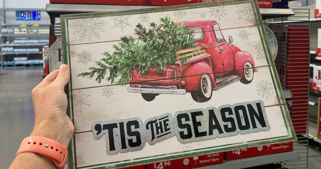 Walmart Vintage Truck with Tree in bed Tis The Season Sign