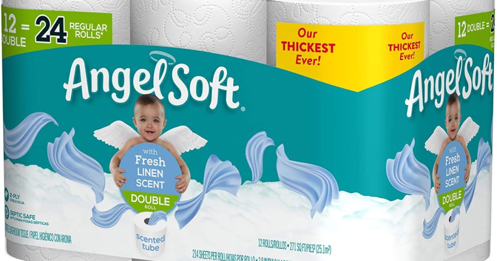 package of toilet paper with little smiling baby on it