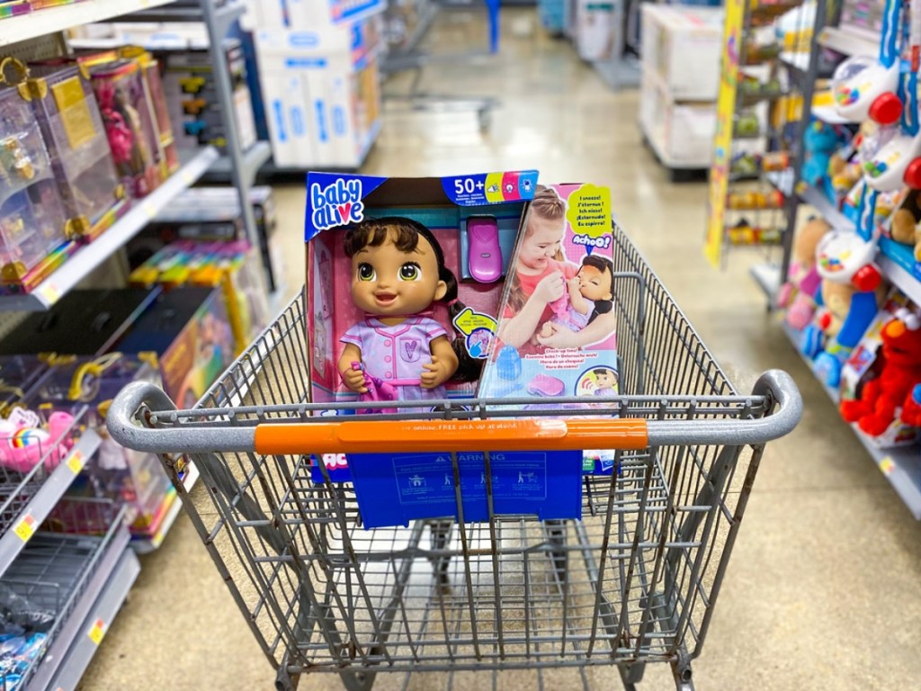Baby Alive doll in Walmart cart