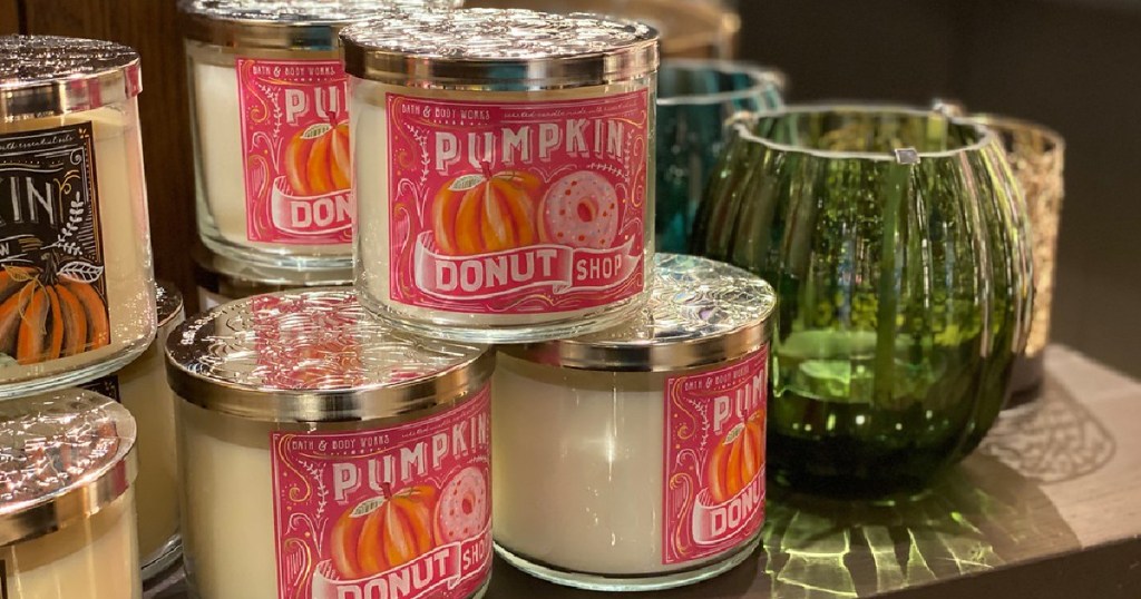 Bath and Body Works Pumpkin Donut Candles on display