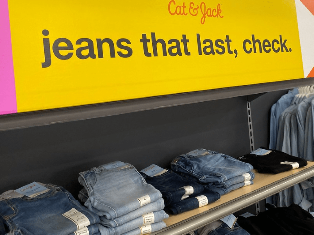 jeans sitting on store shelf on display