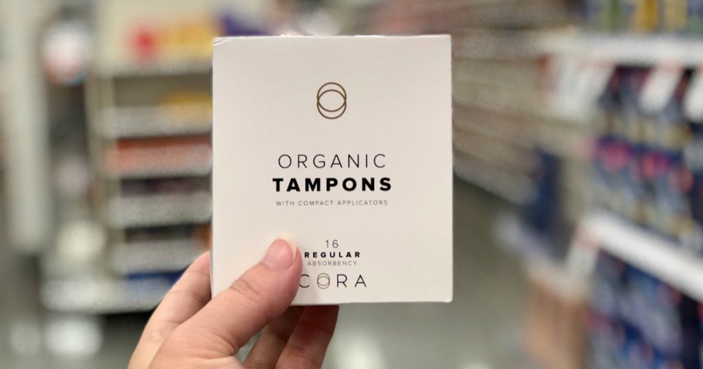 hand holding cora organic tampons at target