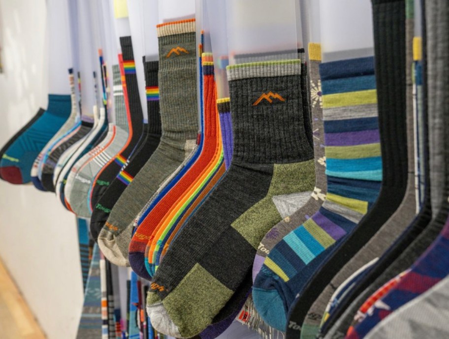 row of socks on store shelf