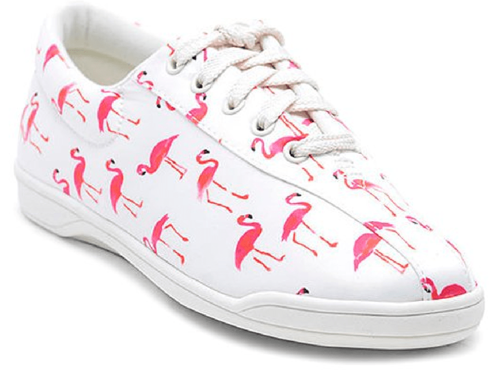 white shoe with flamingos on it