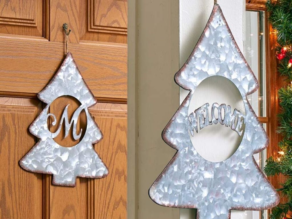galvanized tree sign with monogram or welcome in the center 