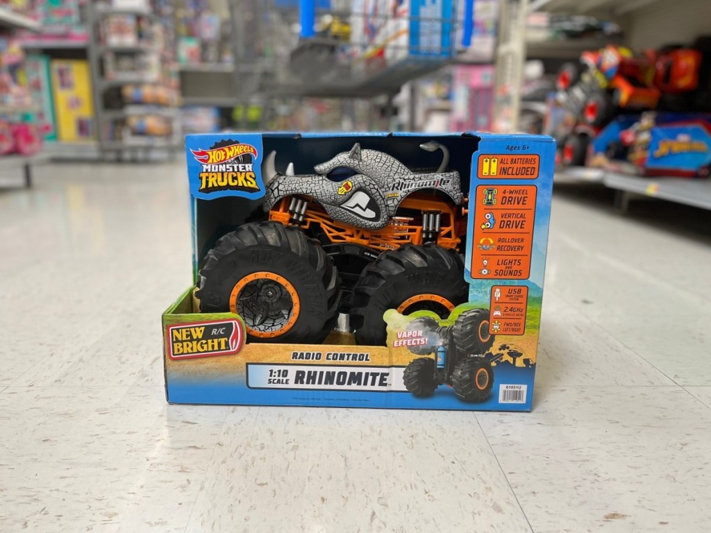 Hot Wheels Rhinomite car on floor at store