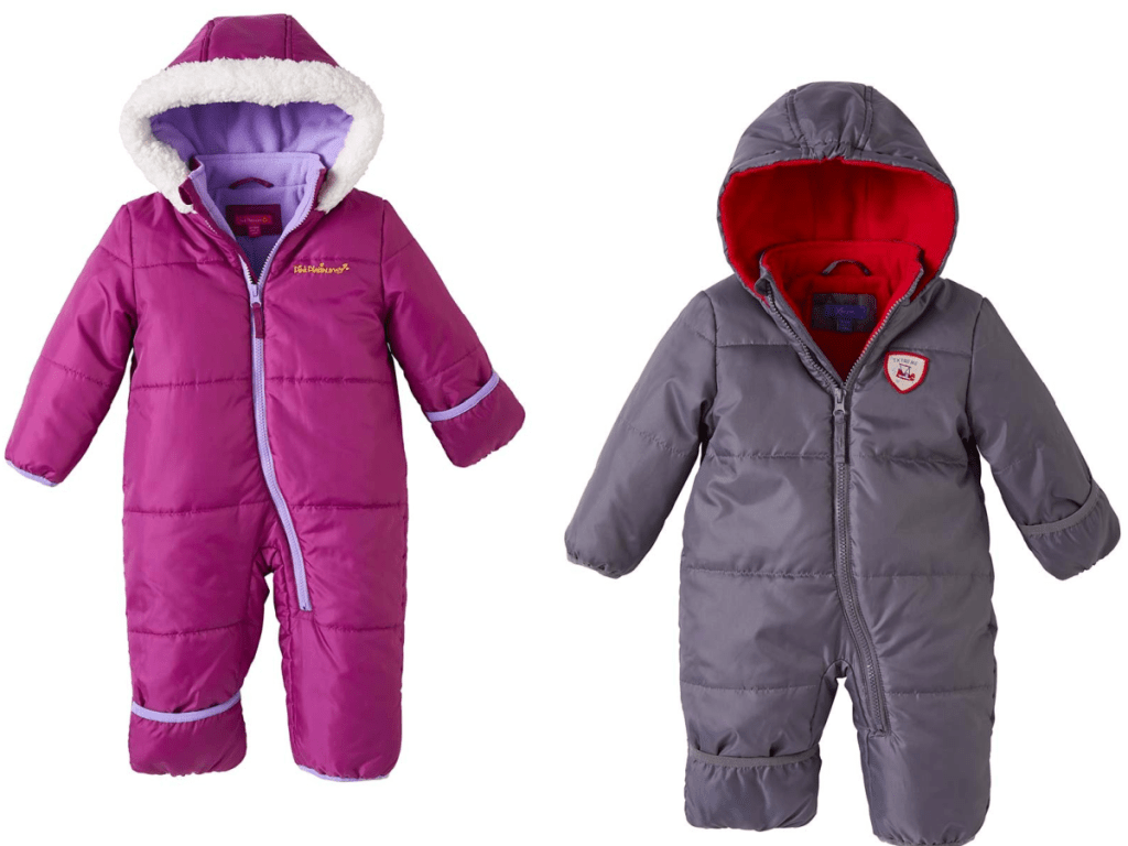 two baby jackets in purple and gray on white background