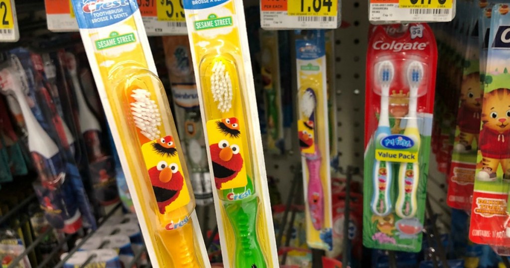 toothbrushes on display in a store