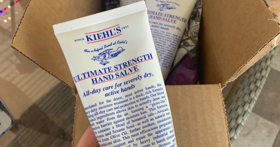 kiehl's hand cream with box behind it 
