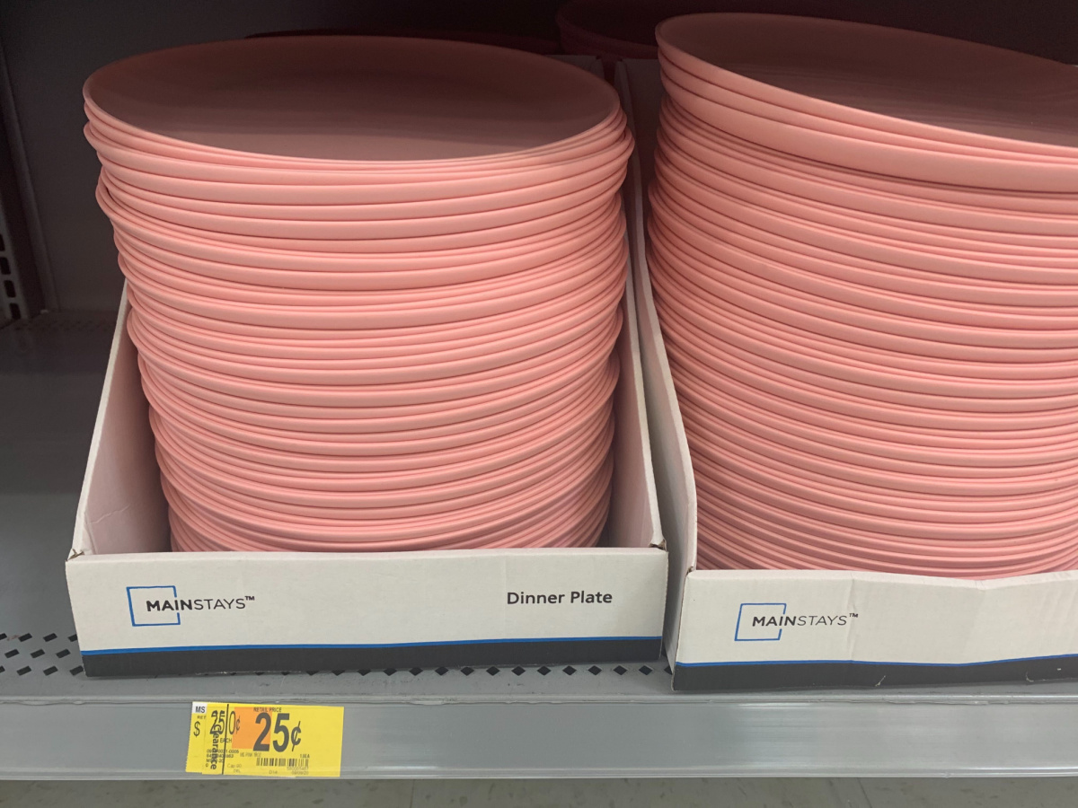 pink plates on store shelf