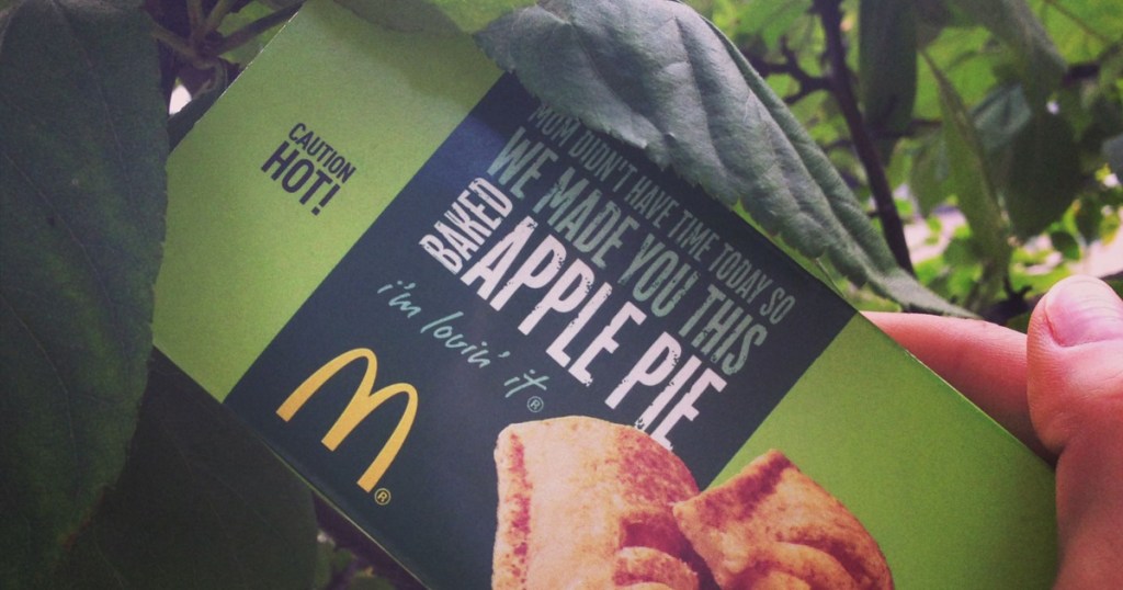 mcdonalds apple pie in hand in box