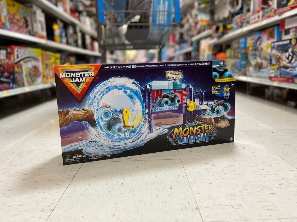 Monster Jam car wash toy in box on store floor