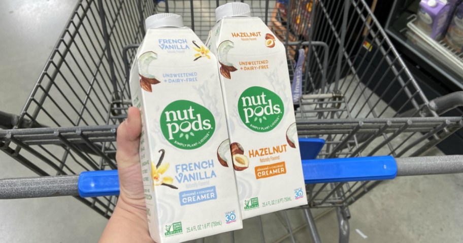 nutpods creamer in hand at Walmart