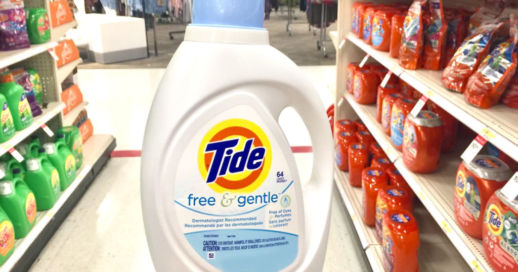 bottle of detergent by store aisle