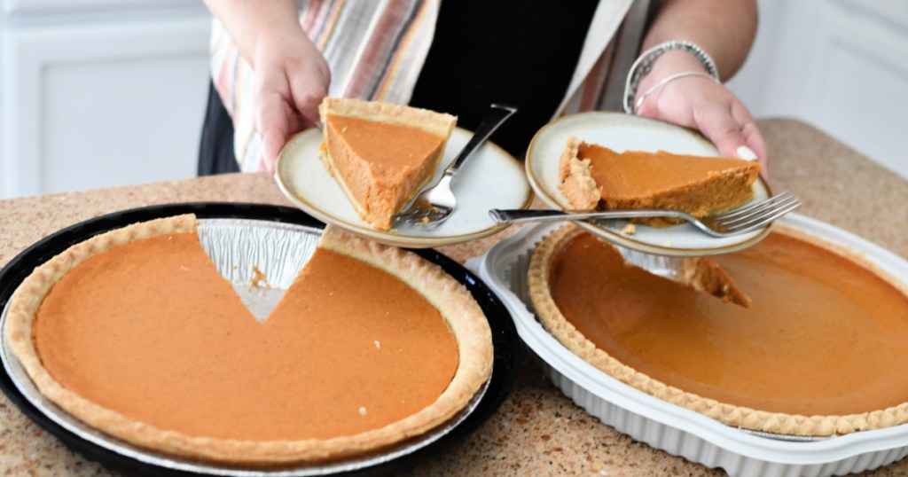 woman with both costco pumpkin pie and sam's club