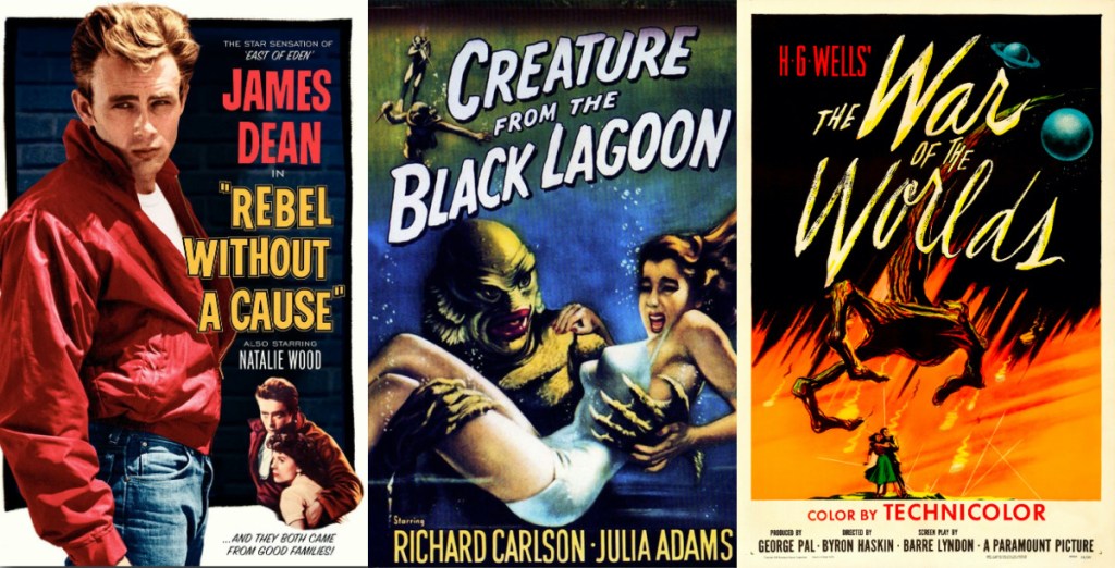 three 1950s movie covers