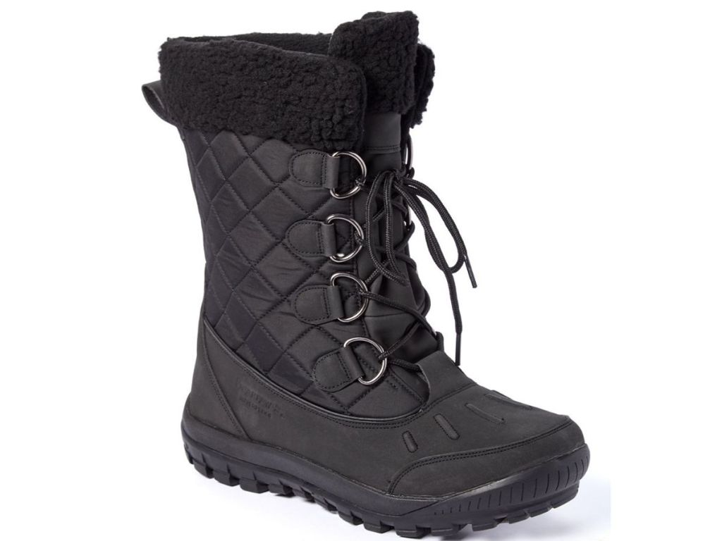 black lace up quilted boots