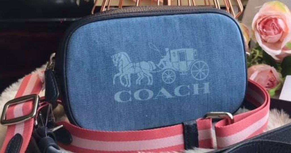 Denim Coach Bag with carriage graphic