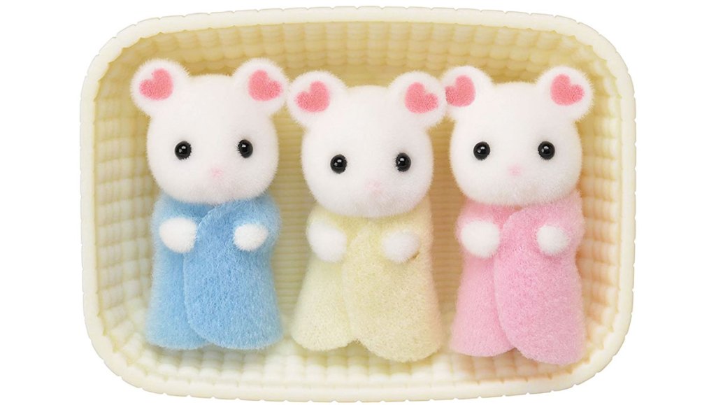 set of three calico critters baby mice in a basket