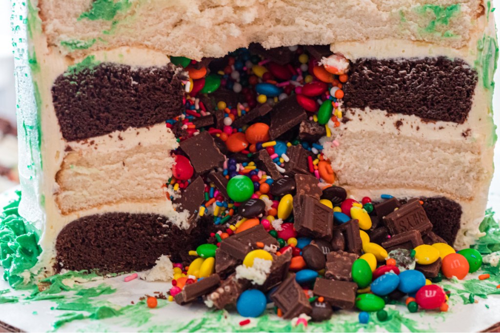 inside of cake, candy falling out