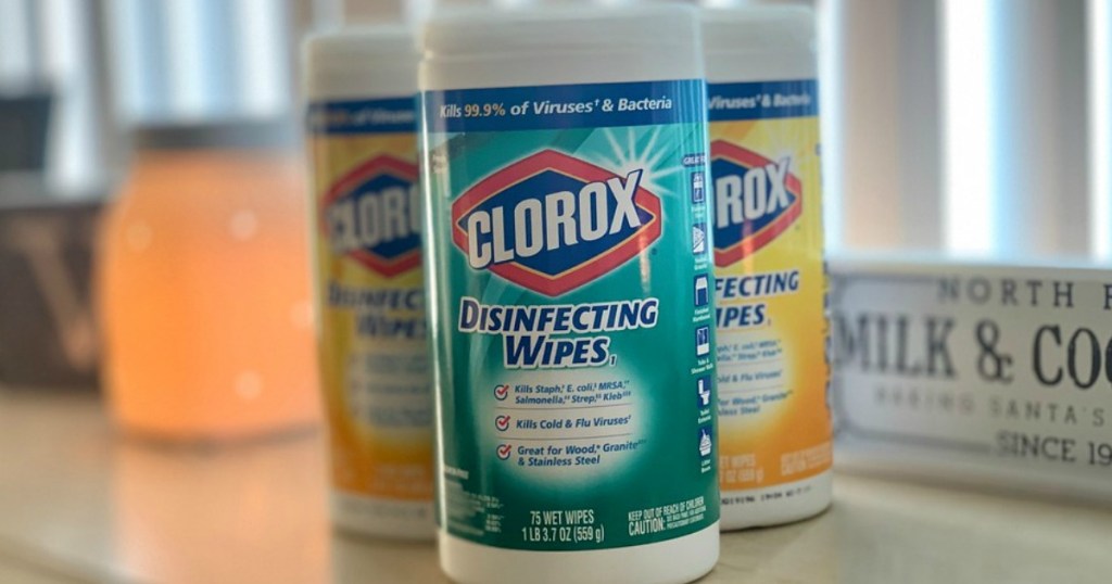 Clorox wipes on a countertop