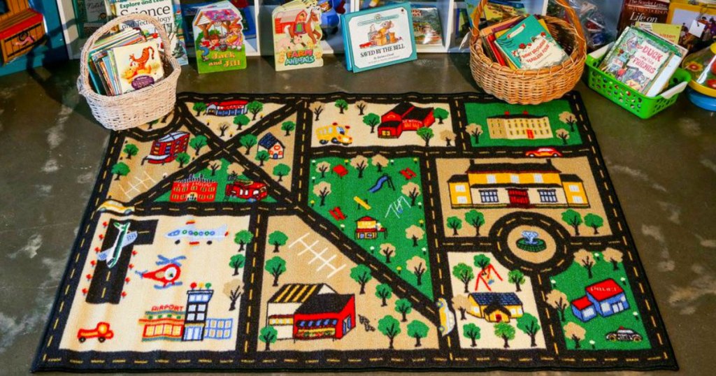 city streets area rug in kids room