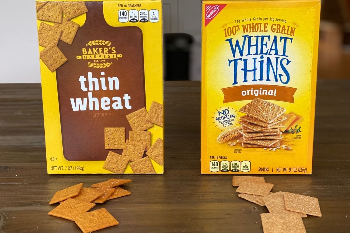 Two boxes of crackers on a table