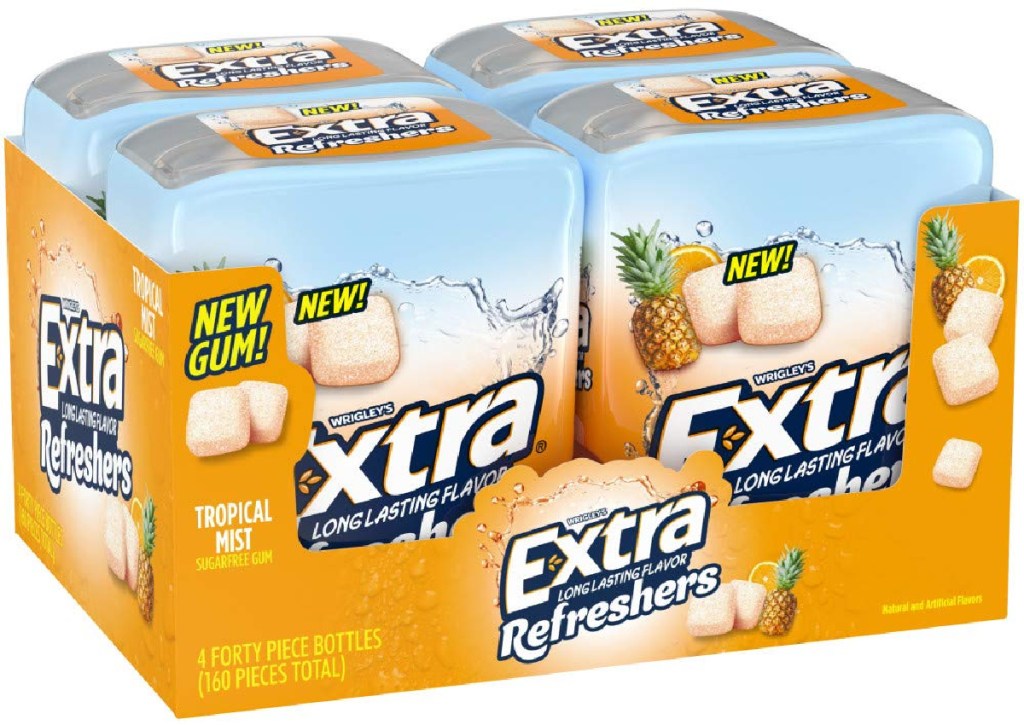 stock image of EXTRA Refreshers Tropical Mist 40-Count Chewing Gum 4-Pack