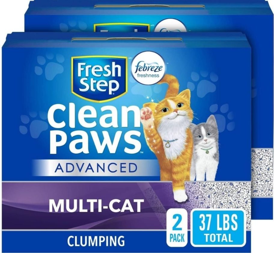 Two boxes of Fresh Step Clean paws Advanced Multi-Cat Litter