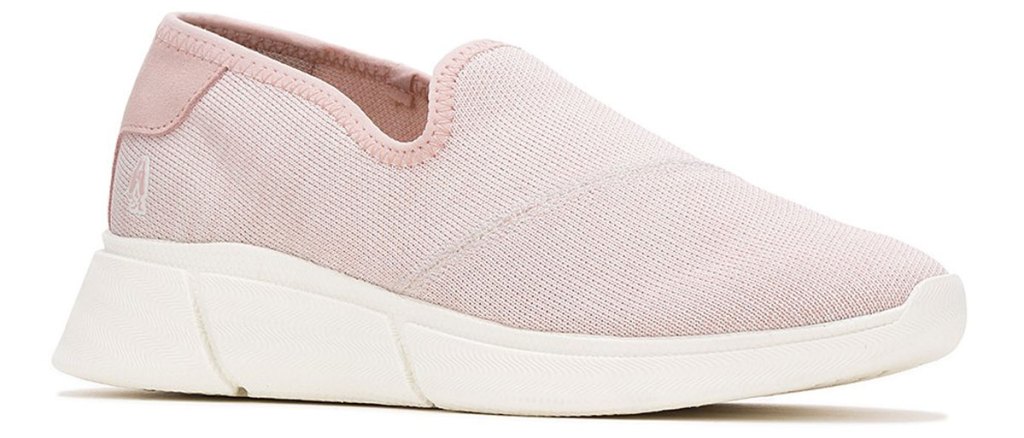 pink women's slip-on sneaker with white rubber sole