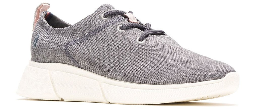 light grey women's fabric sneaker with white rubber sole