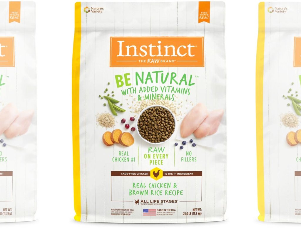 25lb bag of instinct dry dog food in chicken and brown rice flavor