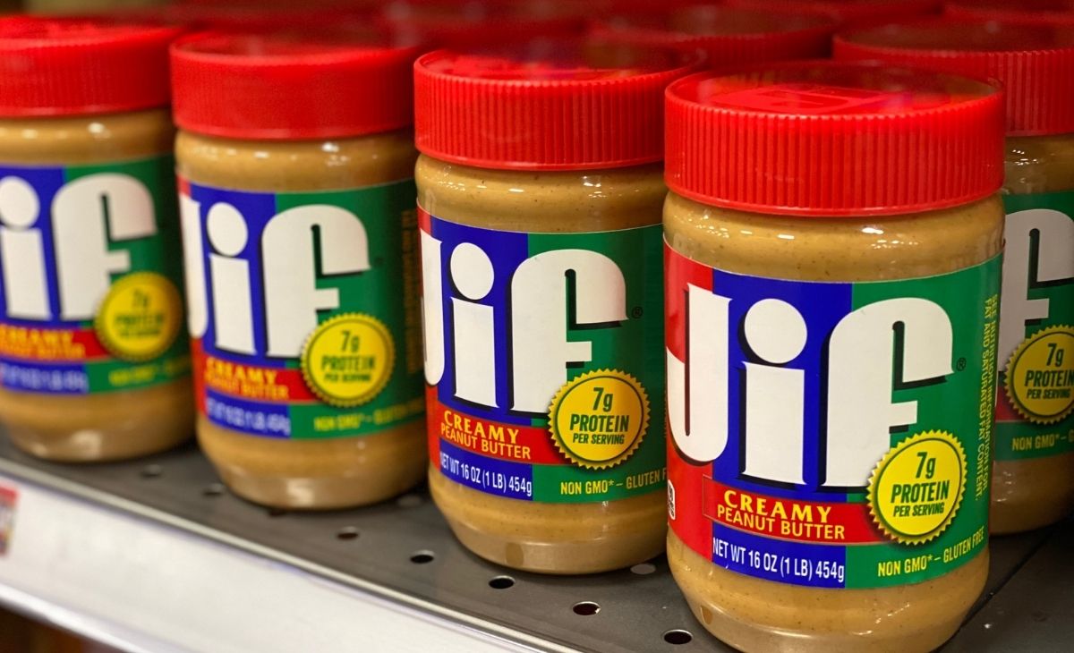 Jif peanut butter on a shelf at a store