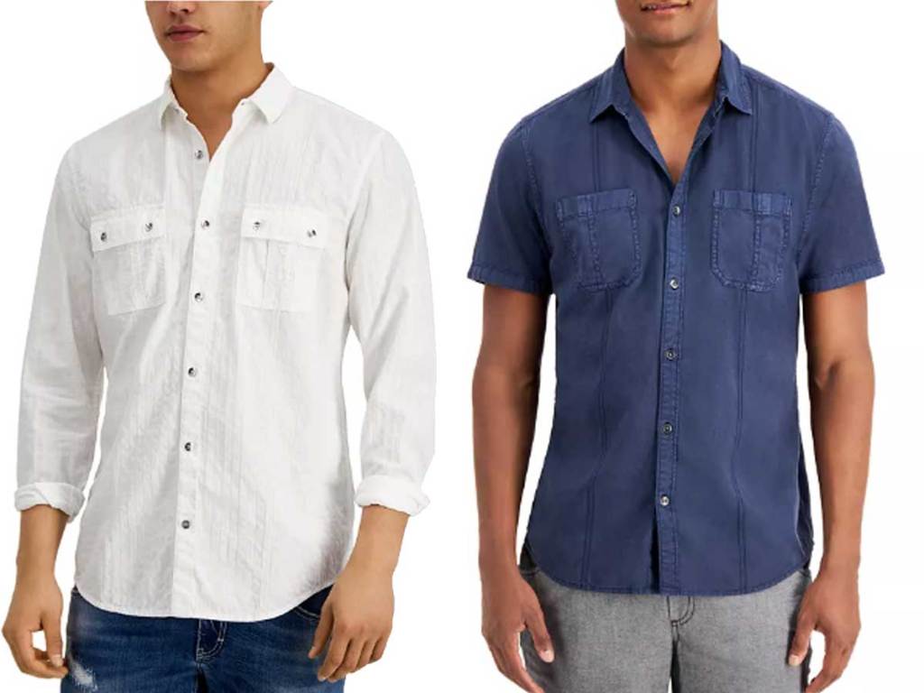 two male models wearing button down shirts