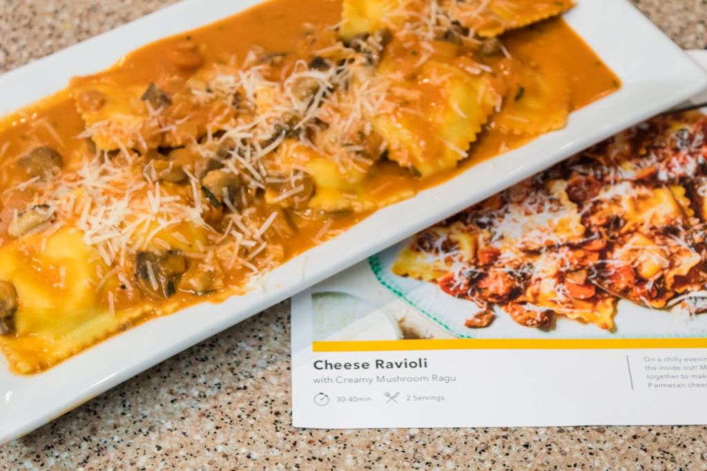ravioli on a plate by a recipe
