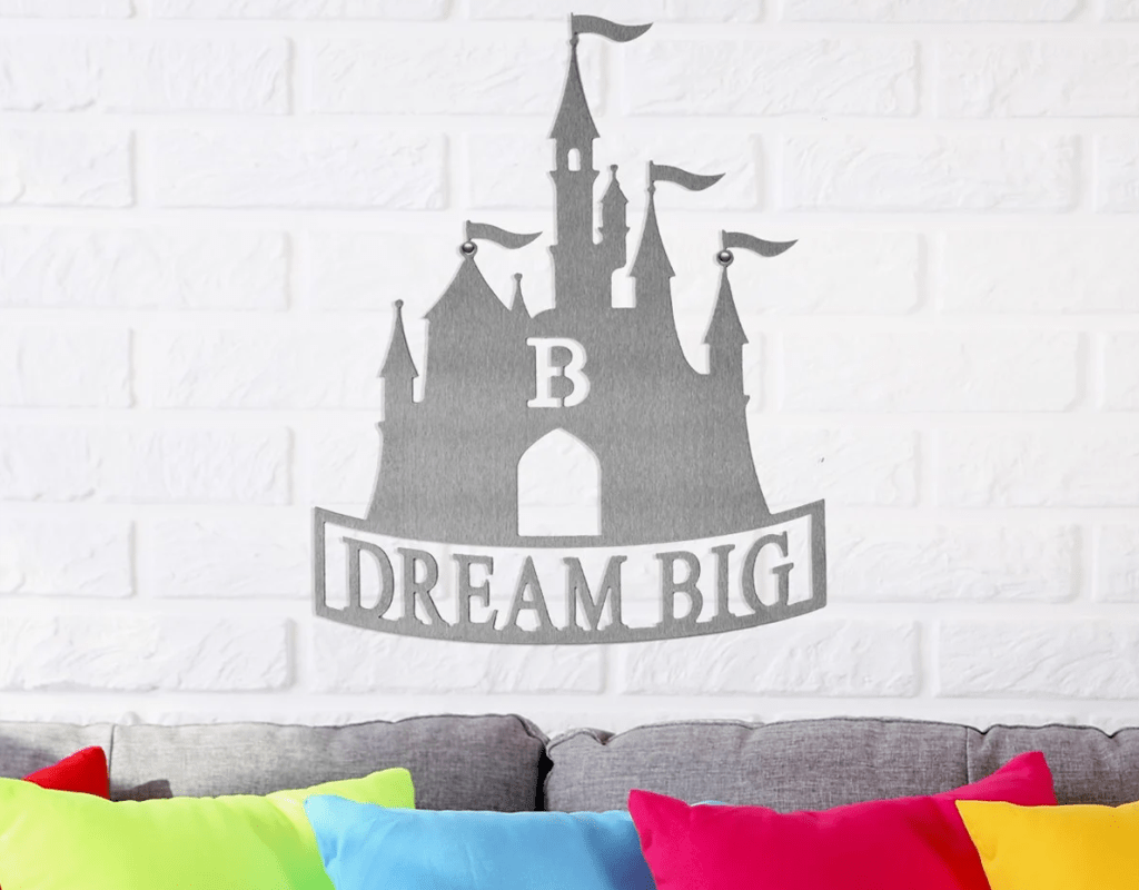 castle wall sign above a couch