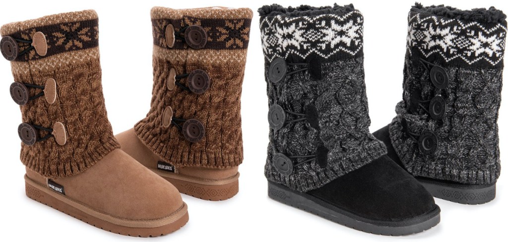 tan knit women's boots and black knit women's boots