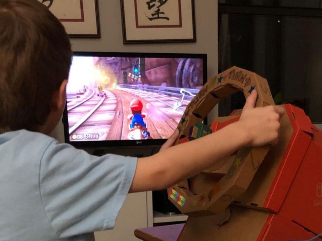 Little Boy playing with Nintendo Labo Toy-Con Vehicle Kit