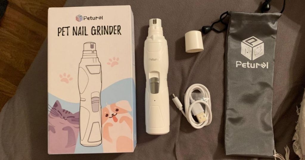 Petural pet nail grinder kit box with contents laid out