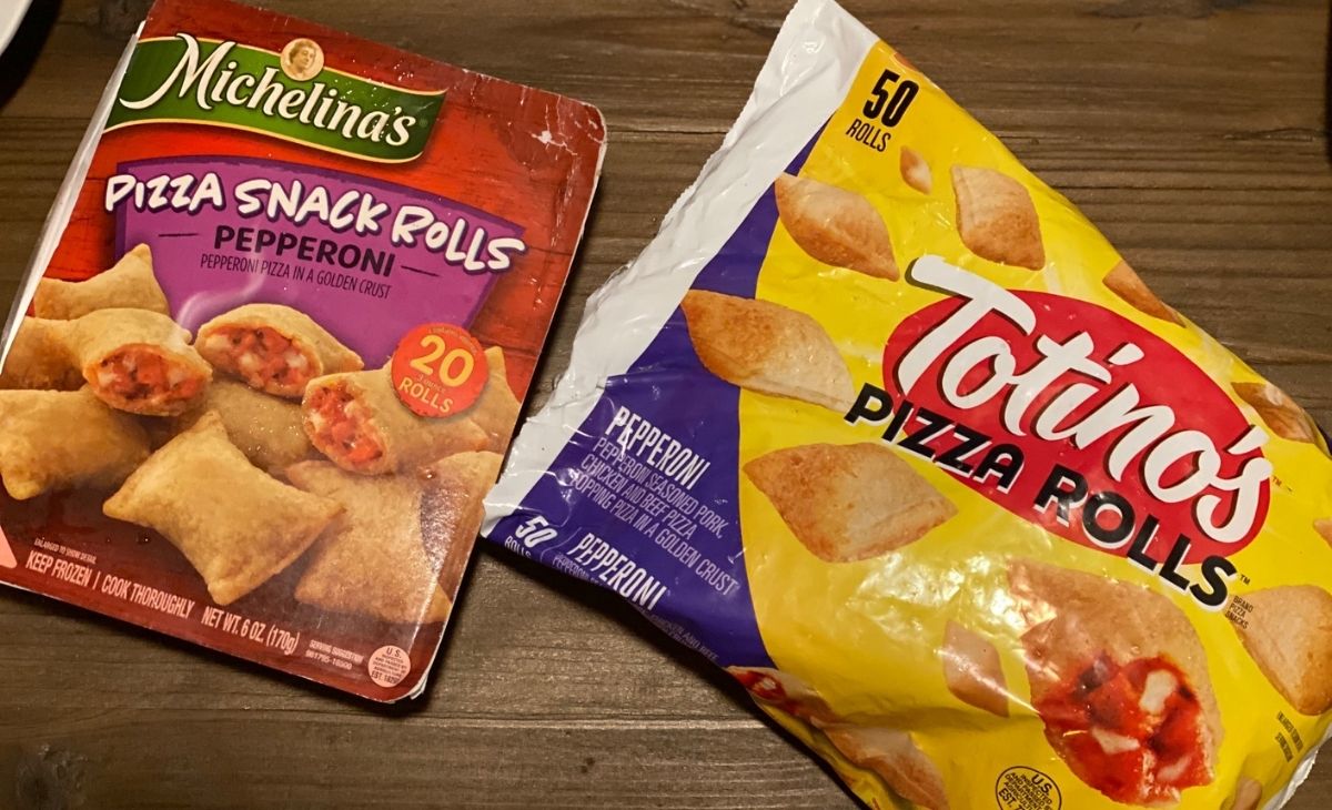 Pizza rolls in the bag on a table