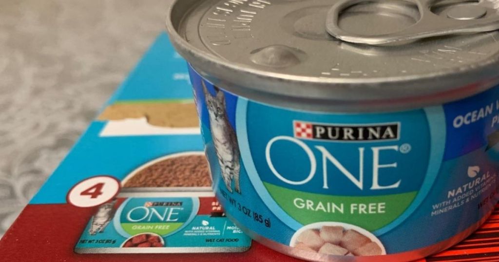 purina one cat food on top of box