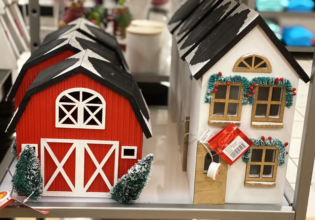 red barn and white house wood christmas decorations