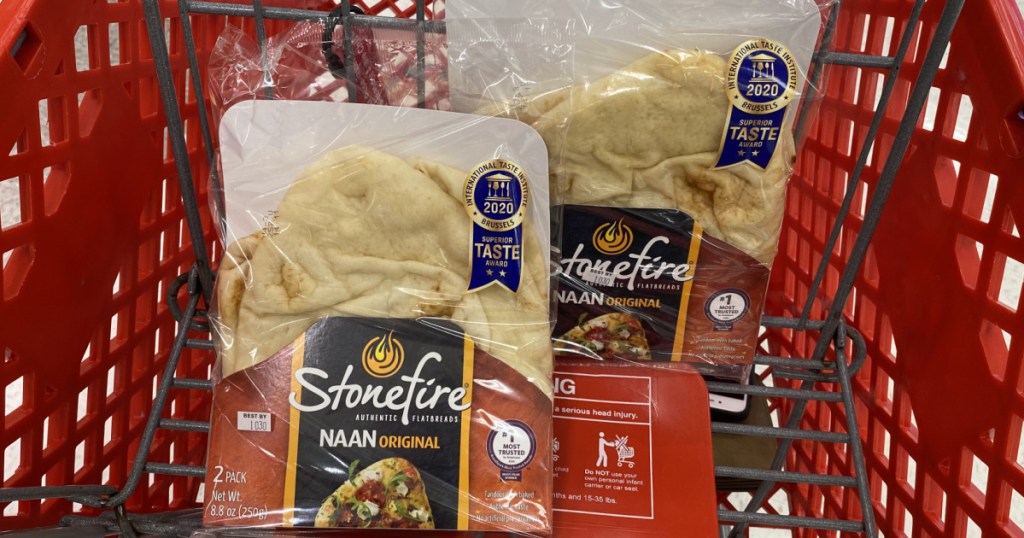 multiple stonefire breads in a target shopping cart