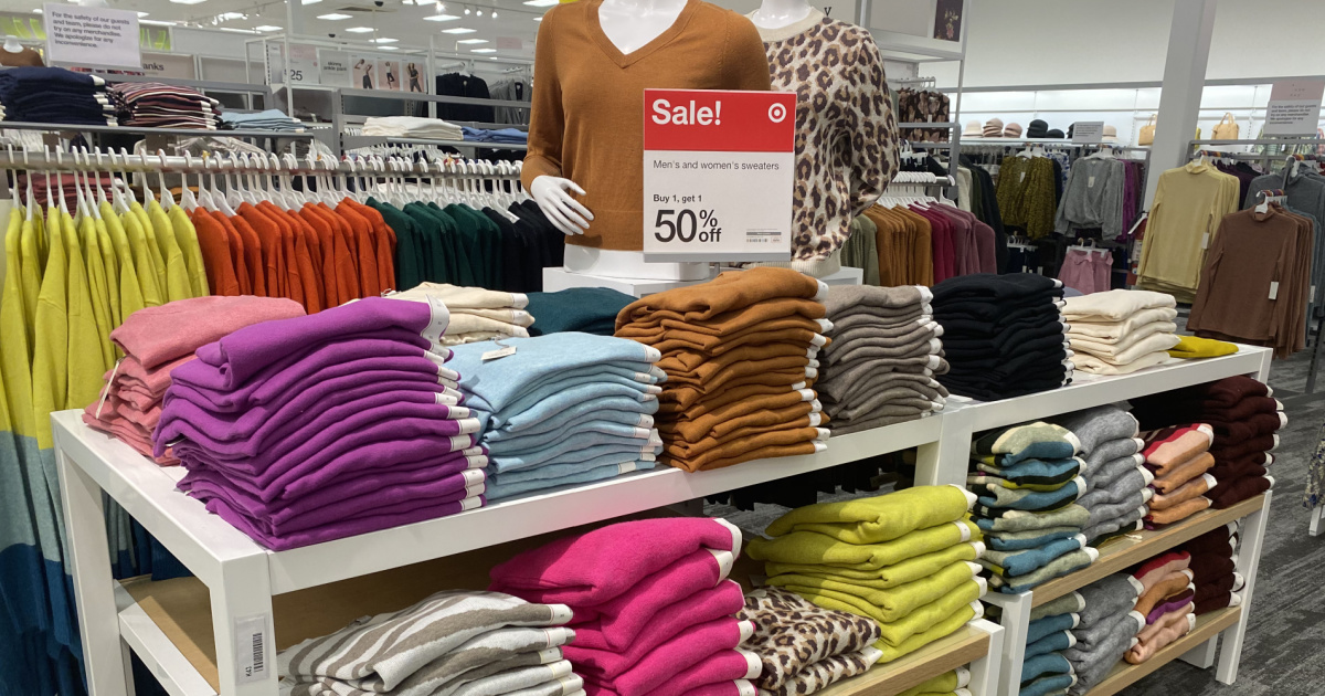 target shelves wth a huge display of sweaters