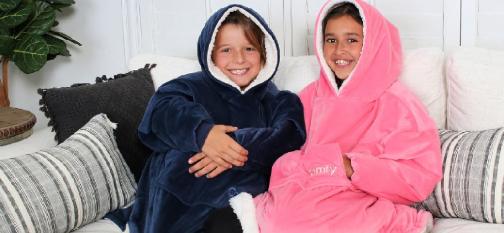 kids wearing The Comfy Original JR Oversized Sherpa Wearable Blanket for Kids 